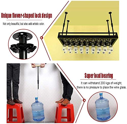 Soporte de Techo de Vidrio para Estante de Vino para Vidrio Colgante de Vidrio Soporte de Botella de Estante para Vino Copas Colgantes montadas en la Pared Altura Ajustable para Barra de Cocina