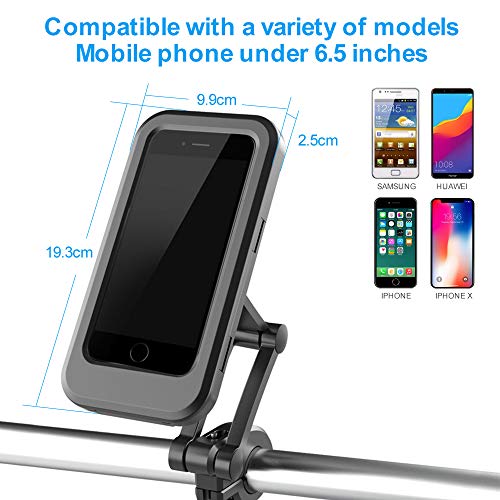 Soporte Móvil Bicicleta, 360°Rotación Ajustable Soporte Universal Manillar de Silicona,Soporte de Smartphone Impermeable con Pantalla táctil。