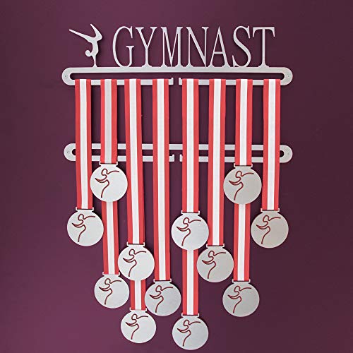 Soporte para colgar medallas de gimnasia, doble riel, con palabra en inglés "Gymnast"