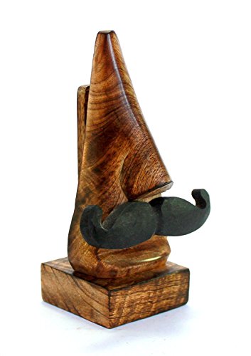 Soporte para gafas clásico, de palisandro tallado a mano en forma de nariz con bigotes negros Soporte para gafas clásico, de palisandro tallado a mano en forma de nariz con bigotes negros