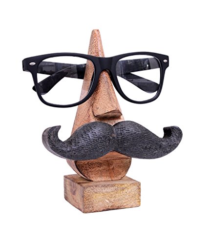 Soporte para gafas clásico, de palisandro tallado a mano en forma de nariz con bigotes negros