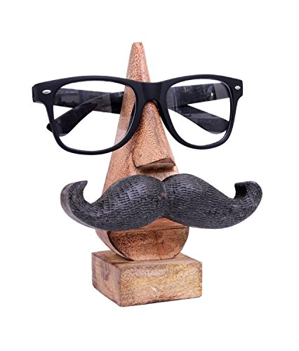 Soporte para gafas clásico, de palisandro tallado a mano en forma de nariz con bigotes negros Soporte para gafas clásico, de palisandro tallado a mano en forma de nariz con bigotes negros