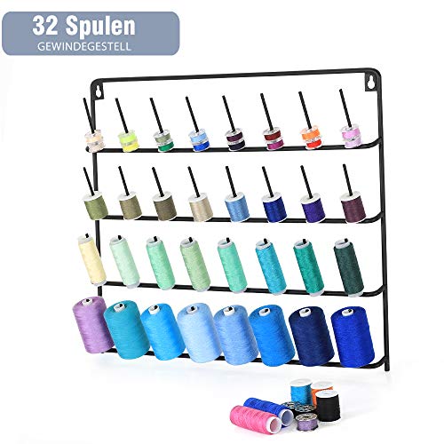 Soporte para hilo de coser de HAITRAL con 32 bobinas, soporte de metal para colgar en la pared, soporte de metal para organizador de hilo de coser, bordado, adecuado para bobinas de hilo grandes