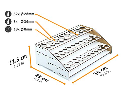 Soporte pinturas modelismo 2021 organizador pinturas modelismo accesorios maquetas warhammer kit paint stand rack organizar botes pinturas acrílicas pinceles miniaturas (A: Frontal con guías)