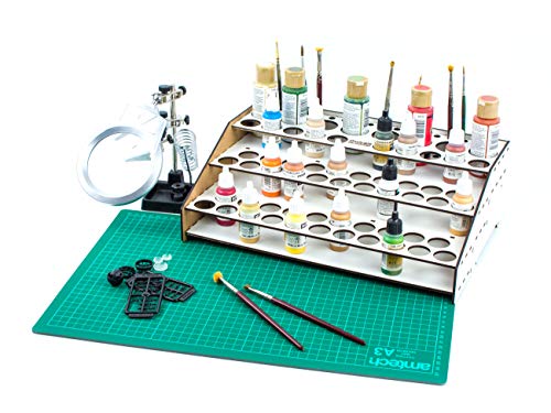 Soporte pinturas modelismo 2021 organizador pinturas modelismo accesorios maquetas warhammer kit paint stand rack organizar botes pinturas acrílicas pinceles miniaturas (A: Frontal con guías)