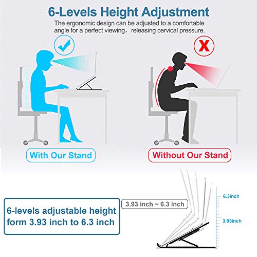 Soporte Portátil Mesa 6 Ángulos Ajustables, Plástico ABS + Silicona + aleación de Aluminio, Soporte Ordenador Ventilado Plegable, Laptop Stand, Ligero Soporte Mesa para Macbook DELL XPS, HP, PC
