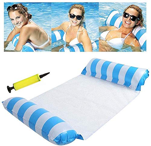 sopplea Hamaca Flotante, Hamaca de Agua 4 en 1 Piscina Tumbona Hamaca Inflable de Agua Flotante colchoneta Piscina Tumbona Flotante Hamaca Flotante para Adultos Cama Flotante de Agua (Azul)