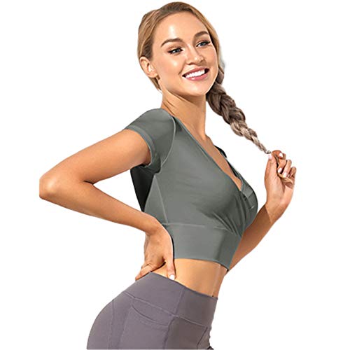 SotRong Camiseta de manga corta para mujer, ajuste cómodo, para yoga, correr, entrenamiento de manga corta