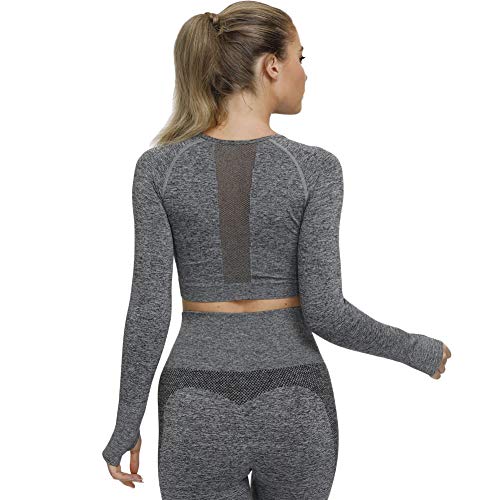 SotRong - Camiseta de manga larga para mujer, sin costuras, para yoga, gimnasio, gimnasio, fitness, entrenamiento, correr, con agujero para el pulgar SotRong - Camiseta de manga larga para mujer, sin costuras, para yoga, gimnasio, gimnasio, fitness, entrenamiento, correr, con agujero para el pulgar