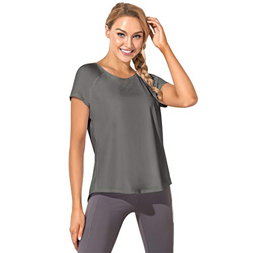 SotRong Camiseta deportiva de manga corta para mujer, con espalda abierta, para gimnasio, yoga, de secado rápido, ropa de fitness SotRong Camiseta deportiva de manga corta para mujer, con espalda abierta, para gimnasio, yoga, de secado rápido, ropa de fitness