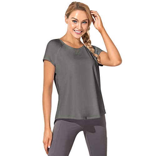 SotRong Camiseta deportiva de manga corta para mujer, con espalda abierta, para gimnasio, yoga, de secado rápido, ropa de fitness