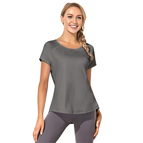 SotRong Camiseta deportiva de manga corta para mujer, con espalda abierta, para gimnasio, yoga, de secado rápido, ropa de fitness