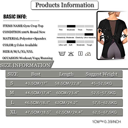 SotRong Camiseta deportiva de manga corta para mujer, con espalda abierta, para gimnasio, yoga, de secado rápido, ropa de fitness SotRong Camiseta deportiva de manga corta para mujer, con espalda abierta, para gimnasio, yoga, de secado rápido, ropa de fitness