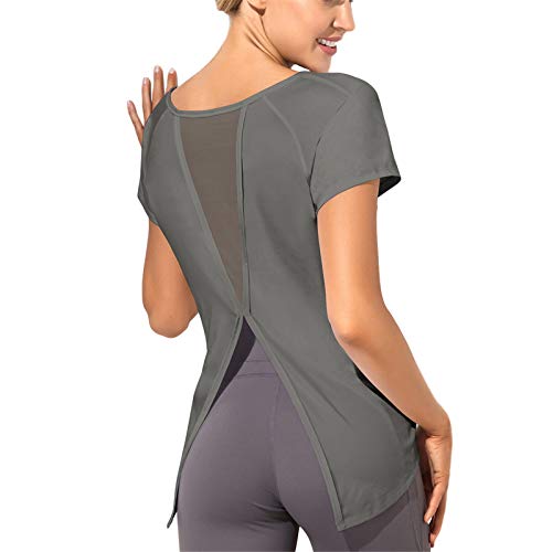 SotRong Camiseta deportiva de manga corta para mujer, con espalda abierta, para gimnasio, yoga, de secado rápido, ropa de fitness