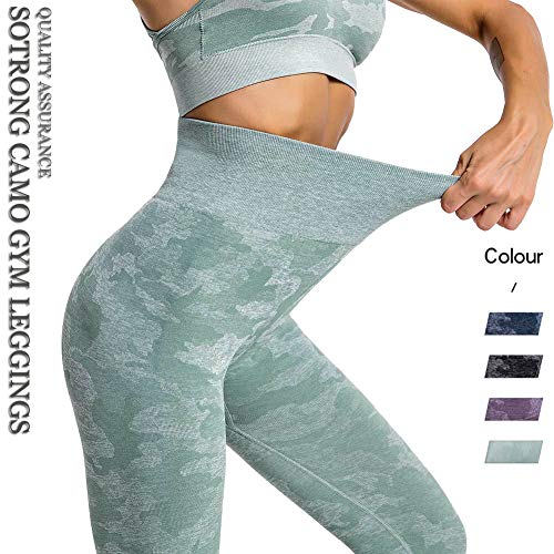 SotRong Mallas Camuflaje Deportivas Mujer Leggins Yoga Pantalones Elastico Cintura Altura Polainas para Running Pilates Fitness Leggings Verde L