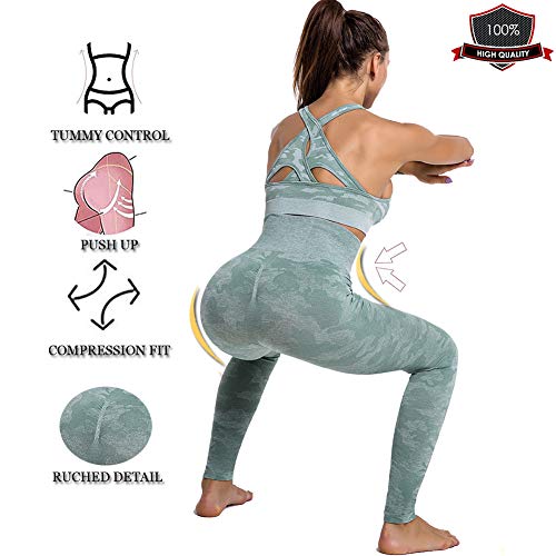 SotRong Mallas Camuflaje Deportivas Mujer Leggins Yoga Pantalones Elastico Cintura Altura Polainas para Running Pilates Fitness Leggings Verde L