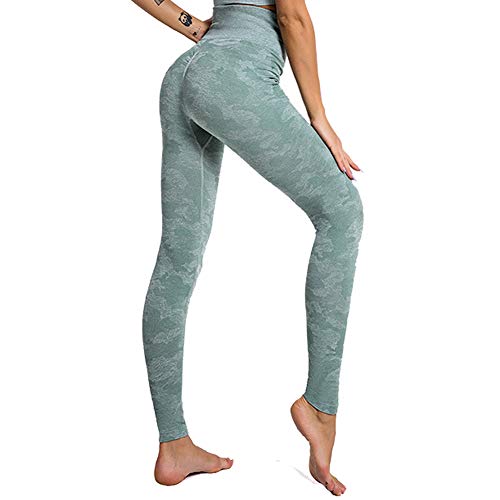 SotRong Mallas Camuflaje Deportivas Mujer Leggins Yoga Pantalones Elastico Cintura Altura Polainas para Running Pilates Fitness Leggings Verde L