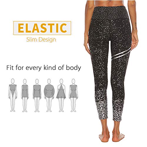 SotRong Mallas Deportivas de Mujer, Mujer Pantalones elásticos de yoga laterales polainas de yoga Fitness Brillantes Negro M