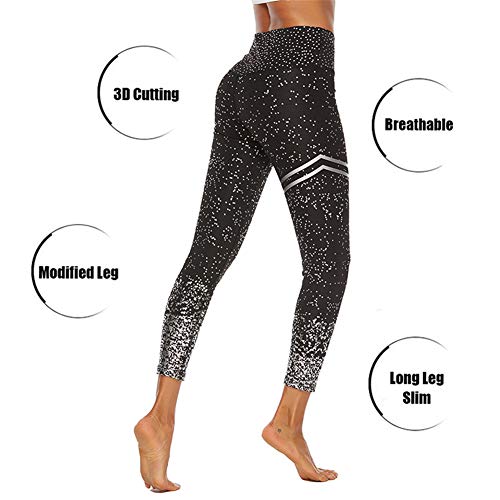 SotRong Mallas Deportivas de Mujer, Mujer Pantalones elásticos de yoga laterales polainas de yoga Fitness Brillantes Negro M