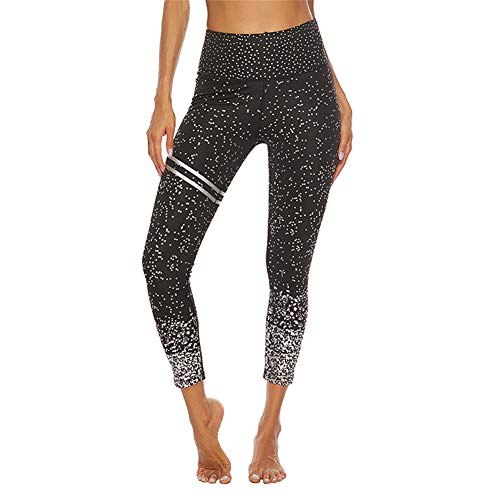 SotRong Mallas Deportivas de Mujer, Mujer Pantalones elásticos de yoga laterales polainas de yoga Fitness Brillantes Negro M