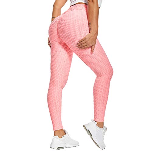 SotRong Mujeres Sexy Leggings Deportivos de Cintura Alta Push Up Pantalones de Yoga Estiramiento Entrenamiento Ropa de Gimnasia Ropa Deportiva Femenina Rosa L