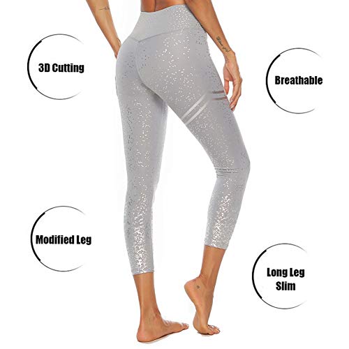 SotRong Pantalón Deportivo de Mujer Cintura Alta Leggings para Running Training Fitness Estiramiento Yoga Pilates Mallas Gris L