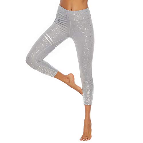 SotRong Pantalón Deportivo de Mujer Cintura Alta Leggings para Running Training Fitness Estiramiento Yoga Pilates Mallas Gris L