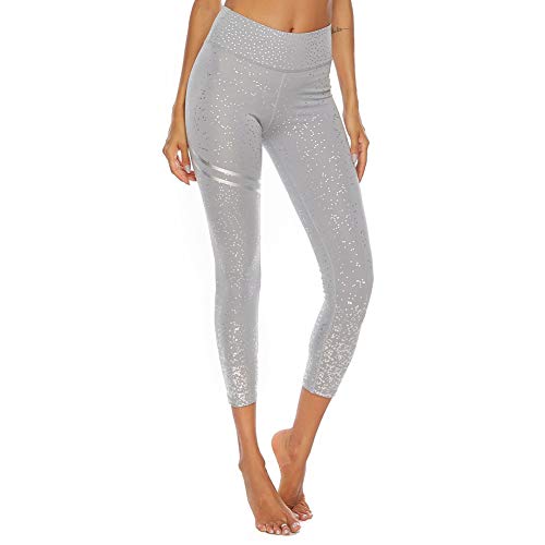 SotRong Pantalón Deportivo de Mujer Cintura Alta Leggings para Running Training Fitness Estiramiento Yoga Pilates Mallas Gris L