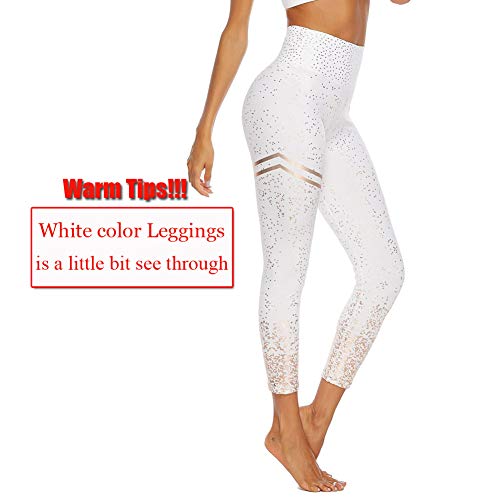 SotRong - Pantalones de yoga para mujer, cintura alta, sin costuras, para gimnasio, control de barriga, elevación de glúteos, brillantes Blanco blanco Small