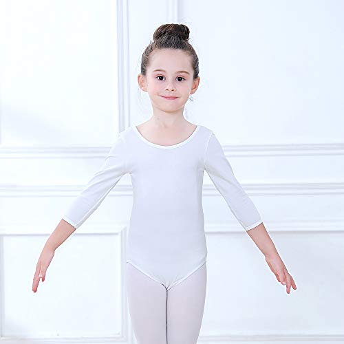 Soudittur Maillot de Ballet Danza Clásico para Niña Manga 3/4 Body Leotardo Gimnasia Ritmica (Blanco, Tag 130(Height: 125-135 cm)) Soudittur Maillot de Ballet Danza Clásico para Niña Manga 3/4 Body Leotardo Gimnasia Ritmica (Blanco, Tag 130(Height: 125-135 cm))