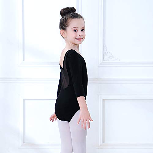 Soudittur Maillot de Ballet Danza Clásico para Niña Manga 3/4 Body Leotardo Gimnasia Ritmica (Negro, Tag 110(Height: 105-115 cm))