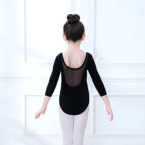 Soudittur Maillot de Ballet Danza Clásico para Niña Manga 3/4 Body Leotardo Gimnasia Ritmica (Negro, Tag 110(Height: 105-115 cm))