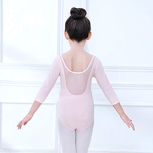 Soudittur Maillot de Ballet Danza Clásico para Niña Manga 3/4 Body Leotardo Gimnasia Ritmica (Rosa, Tag 100 (Height: 95-105 cm))