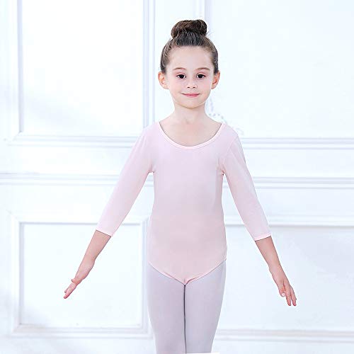 Soudittur Maillot de Ballet Danza Clásico para Niña Manga 3/4 Body Leotardo Gimnasia Ritmica (Rosa, Tag 120(Height: 115-125 cm))