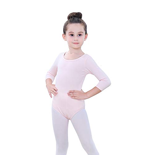 Soudittur Maillot de Ballet Danza Clásico para Niña Manga 3/4 Body Leotardo Gimnasia Ritmica (Rosa, Tag 120(Height: 115-125 cm))
