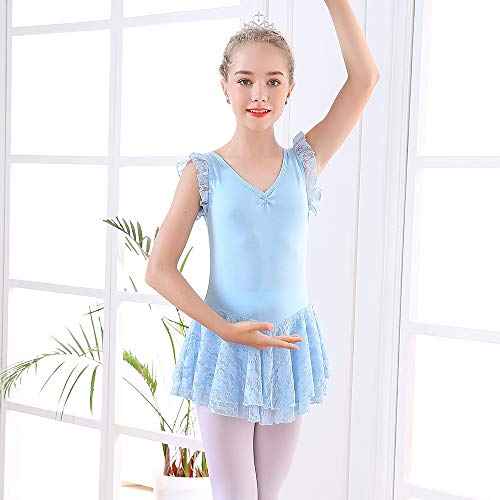 Soudittur Maillot de Ballet Niña Vestido de Danza Baile Tutú Leotardo Algodón Gimnasia Clásico Sin Mangas con Faldas de Encaje en Azul (8-9 Años) Soudittur Maillot de Ballet Niña Vestido de Danza Baile Tutú Leotardo Algodón Gimnasia Clásico Sin Mangas con Faldas de Encaje en Azul (8-9 Años)