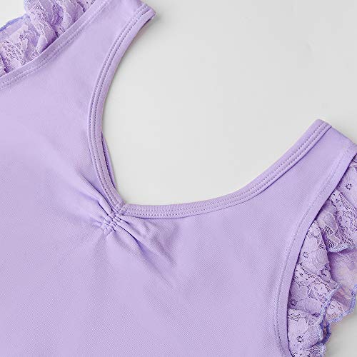 Soudittur Maillot de Ballet Niña Vestido de Danza Baile Tutú Leotardo Algodón Gimnasia Clásico Sin Mangas con Faldas de Encaje en Morado (10-11 Años)