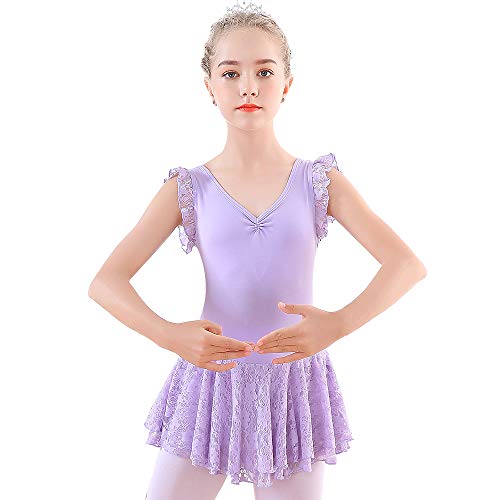 Soudittur Maillot de Ballet Niña Vestido de Danza Baile Tutú Leotardo Algodón Gimnasia Clásico Sin Mangas con Faldas de Encaje en Morado (4-5 Años) Soudittur Maillot de Ballet Niña Vestido de Danza Baile Tutú Leotardo Algodón Gimnasia Clásico Sin Mangas con Faldas de Encaje en Morado (4-5 Años)