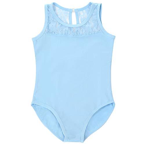 Soudittur Maillot de Ballet para Niña Sin Mangas Danza Clásico Body Leotardo Encaje Gimnasia Ritmica en Azul (10-11 Años)