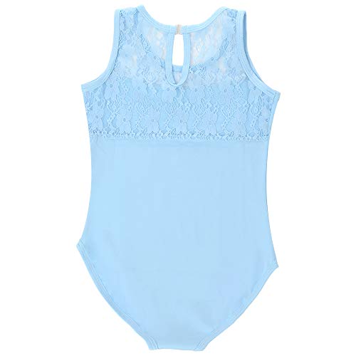 Soudittur Maillot de Ballet para Niña Sin Mangas Danza Clásico Body Leotardo Encaje Gimnasia Ritmica en Azul (10-11 Años)