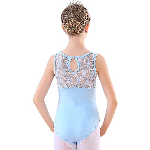 Soudittur Maillot de Ballet para Niña Sin Mangas Danza Clásico Body Leotardo Encaje Gimnasia Ritmica en Azul (10-11 Años)