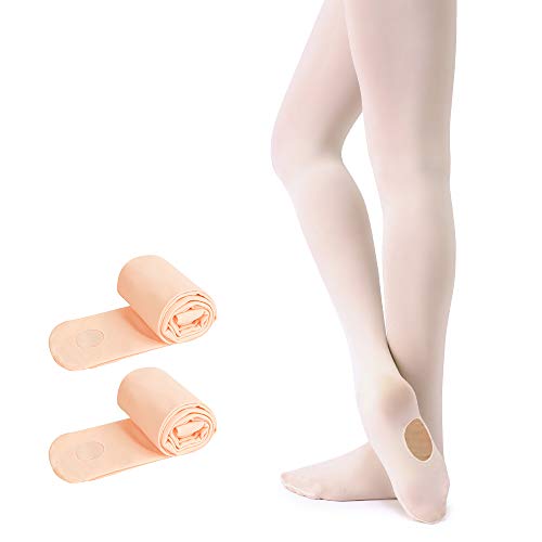 Soudittur Medias Convertibles de Ballet Danza para Niñas y Mujer 90 DEN en Rosa, Blanco y Negro (2 Pares Rosa, XS (3-5 años, Altura: 95-110 cm))