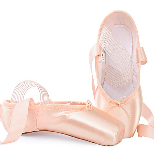 Soudittur Zapatillas de Ballet de Punta Zapatos Satén Puntas de Ballet con Puntera de Gel de Silicona y Cintas para Niñas y Mujeres Rosa EU36 (por Favor Seleccione una Talla más Grande)