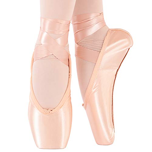 Soudittur Zapatillas de Ballet de Punta Zapatos Satén Puntas de Ballet con Puntera de Gel de Silicona y Cintas para Niñas y Mujeres Rosa EU39 (por Favor Seleccione una Talla más Grande)