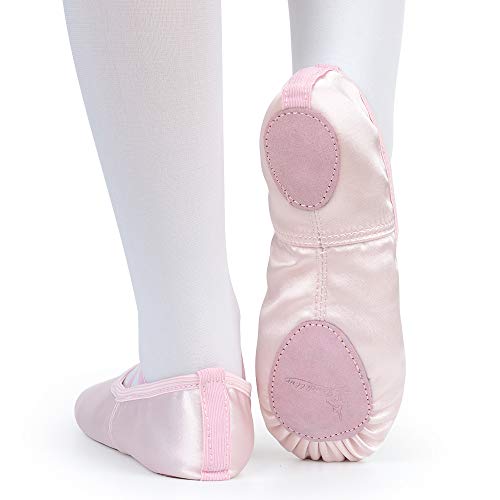 Soudittur Zapatillas de Ballet Satén -Media Punta Calzado de Danza para Niña y Mujer Adultos Suela Partida de Cuero Rosa Tallas 24 (Elija Un Tamaño Más Grande)