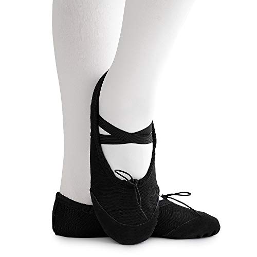Soudittur Zapatillas de Ballet Suela Partida de Cuero Calzado de Danza para Niña y Mujer Adultos Negras Tallas 25
