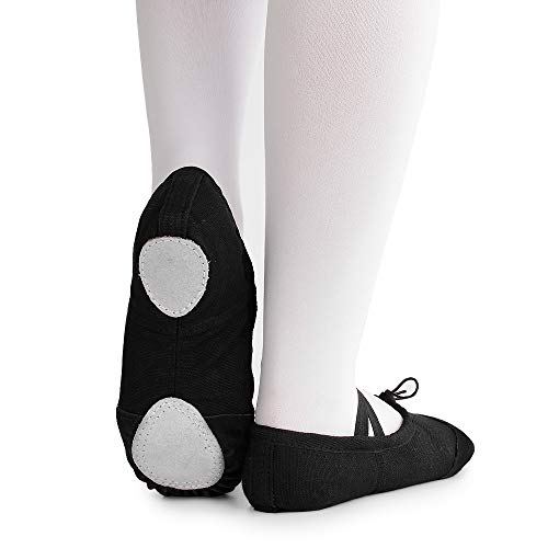 Soudittur Zapatillas de Ballet Suela Partida de Cuero Calzado de Danza para Niña y Mujer Adultos Negras Tallas 25