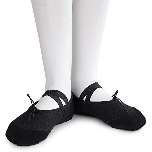 Soudittur Zapatillas de Ballet Suela Partida de Cuero Calzado de Danza para Niña y Mujer Adultos Negras Tallas 25