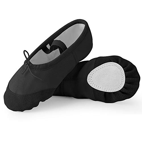 Soudittur Zapatillas de Ballet Suela Partida de Cuero Calzado de Danza para Niña y Mujer Adultos Negras Tallas 25