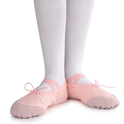 Soudittur Zapatillas de Ballet Suela Partida de Cuero Calzado de Danza para Niña y Mujer Adultos Rosa Tallas 24